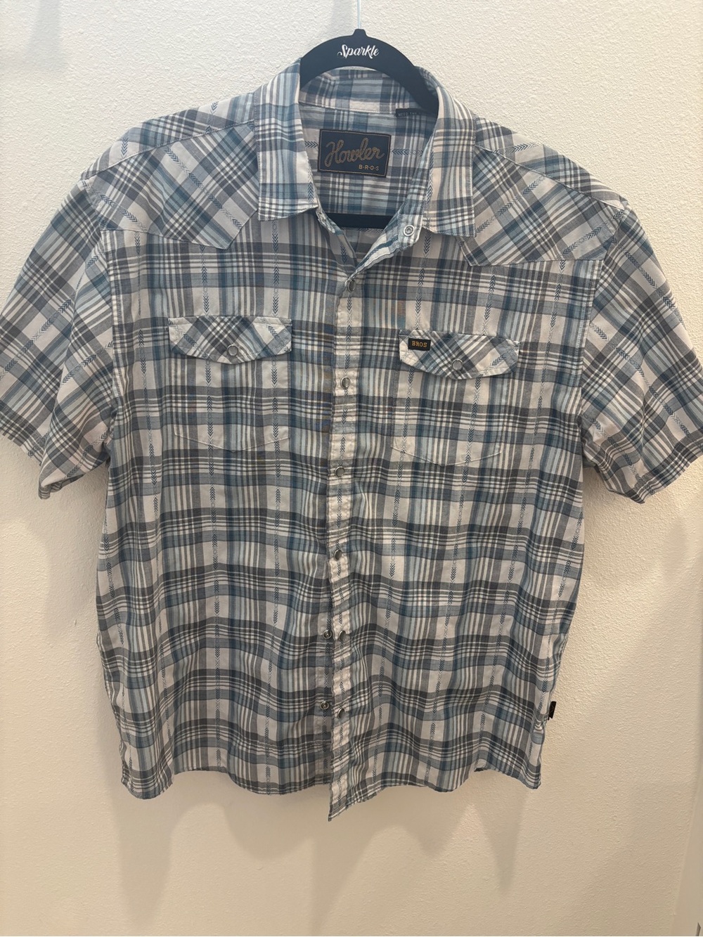 Howler Brothers Plaid Short-Sleeve Button-Up Shirt — Light Blue & Gray